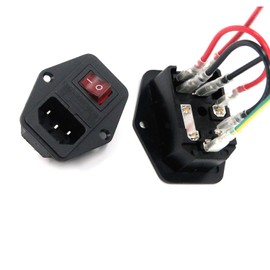 Antrader 2pcs Inlet Module Plug Male Power Socket with 5A Fuse Switch 10A 250V 3 Pin IEC320 C14 Connected Terminal Crimps and 10pcs Wires