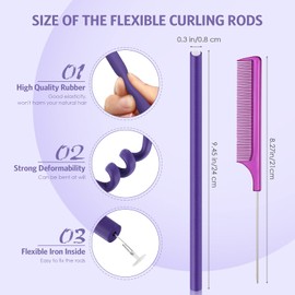 20 varillas flexibles para rizar el pelo, de espuma suave, sin calor, para mujeres y niñas, pelo largo y corto (0.31 x 9.4 pulgadas, morado)