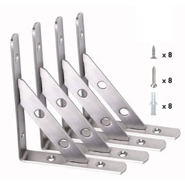 WSZD 8" Heavy Duty Shelf Brackets(200x135mm), 4 Pieces of Stainless Steel Solid L Brackets, Floating Shelves Triangle Shelf Brackets, Wall Mounted Shelf Supporter Corner Bracket