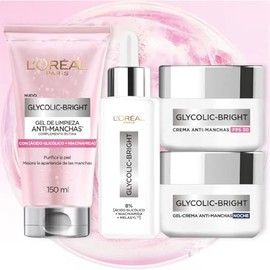 L'ORÉAL PARIS SKIN Kit Anti-Manchas Glycolic Bright: Sérum 30ml + Crema Día/Noche 50ml + Gel Limpiador 150ml