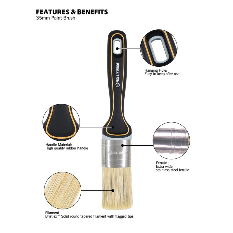 ROLLINGDOG Paint Brush 45mm Flagged Tips with Special Synthetic Filament