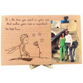 Der Kleine Prinz Holz-Fotorahmen, Tischfotohalter, Lasergravur, Geschenkidee für Männer und Frauen, Bild mit Wäscheklammer, Widmung für Freundin, Innendekoration, Gadget