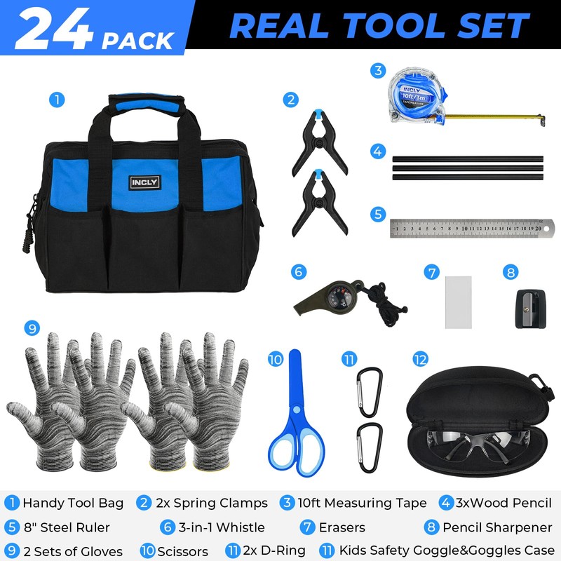 INCLY 24 PCS Real Tool Set with Tool Bag, Small