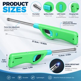 3 pcs Refillable Butane Lighters, BBQ Grill Click Flame Multipurpose Lighters (No Butane Fuel Inside) with Long Stem