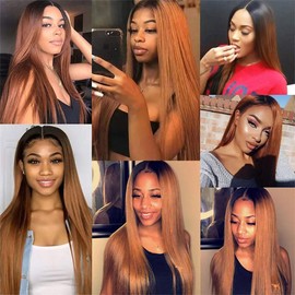 1B/30 Human Hair Bundles Ombre Brown Straight Bundles Human Hair 20 22 24 Inch Ombre Bundles Hair Weave Unprocessed 3 Bundles Brazilian Remy Hair Extensions