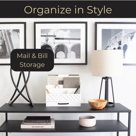 BLU MONACO | White Wooden Mail Organizer with Drawer | Desktop Mail Sorter & Countertop Bill Holder for Home Office | Multi-Compartment Desk Organizer with Farmhouse Style
