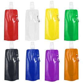 BACION Foldable Water Bottle, 8 Pieces 480 ml Foldable Water Bottle Set, Foldable Water Bottle with Connection Hooks, Reusable Water Bottles for Hiking, Travel, Cycling, Unisex, Adult.