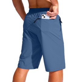 G Gradual Men's 11" Board Shorts with 3 Zipper Pockets Long Swim Trunks Quick Dry Bathing Suit Swimwear Beach Shorts No Liner(Blue,XL)