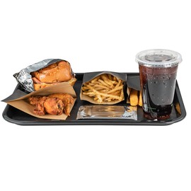 Restaurantware 12 x 16 Inch Fast Food Trays 10 Rectangle Plastic Serving Trays - Dishwashable Textured Black Plastic Cafeteria Trays For Meals And Glassware