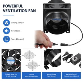 4" Axial Exhaust Fan, 3000RPM 120mm DC12V Dual Ball Bearings Air Exhaust Fume Smoke Extractor Fan Kit for DIY Soldering, 3D Laser, Paint Booth (4" Duct Adapters, Mesh, Dimmer Included)