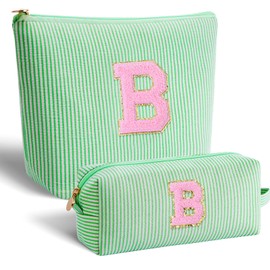 Btffitting Bridesmaid Gifts Wedding Day - Bridal Shower Gifts,Maid of Honor Gifts,Initials Makeup Bag Set Cosmetic Bag - Green,B