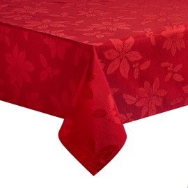 Benson Mills Poinsettia Legacy Damask Tablecloth (Red, 60" X 140" Rectangular)