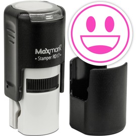 MaxMark Round Self Inking Emoji Stamp - Smiling - Pink Ink