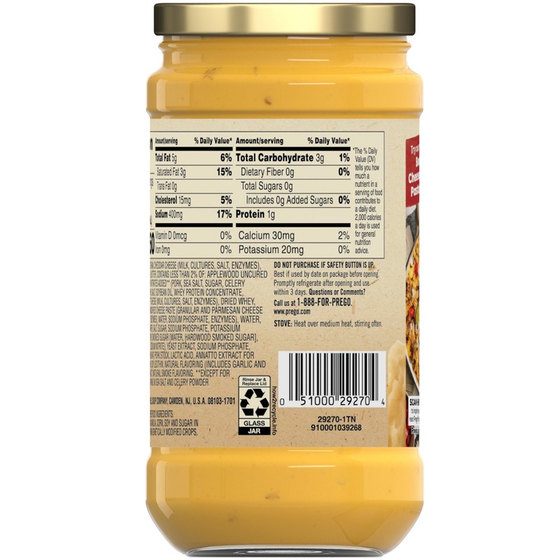 Prego Cheesy Bacon Cheddar Cheese Sauce, 14.5 oz Jar, 12