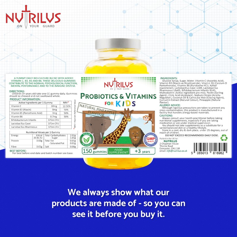 Probiotics & Vitamins for Kids and Adults 150 Natural Pineapple