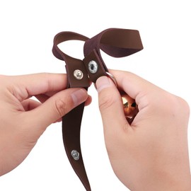 CATHYLIFE Leather Dog Doorbells for Door Knob/Potty Training/Go Outside, Length Adjustment Copper Dog Bell, Housetraining Hanging Bell, Dark Brown Leather Golden Bells - 2 Pack