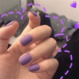 Inilbran Square Press On Nails, Matt Purple, Glue On Nails, Short Square False Nails, French Ballerina, Stick On Nails, Short Medium Fingernails, Square Full Coverage, 24 Pieces