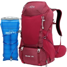 35L Hiking Backpack with 3Lwater bladder, INOXTO Camping Backpack with Waterproof Rain Cover for Men, Outdoor Sport Travel Daypack for Climbing (Red)