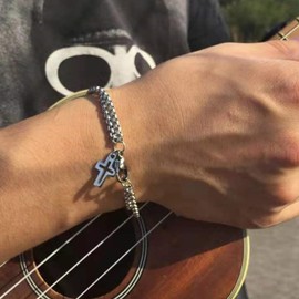 Stocking Stuffers Holiday Outfits for Women 2024 Silver Cross Bracelet for Men Stainless Steel Cross Bracelets Cuban Link Chain Bracelet Layered Chain Bracelet for Boys Birthday Gifts