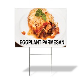 Fastasticdeals Weatherproof Yard Sign Eggplant Parmesan Advertising Printing White Lawn Garden Vegetables 24x18 Inches 1 Side Print