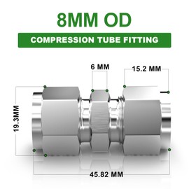 TAISHER 1PCS 304 Stainless Steel Compression Tube Pipe Fitting Connector, 8mm Tube OD x 8mm Tube OD Straight Adapter