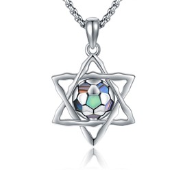 URONE Soccer Necklace 925 Sterling Silver Star of David Pendant Necklace Soccer Ball Jewelry Gift for Men Women