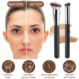 Make-up Pinsel, 2PCS Angewinkelter Synthetischer Kabuki Pinsel zum Mischen, Make-up Pinsel, Foundation Kontur Pinsel Set. Foundation Pinsel mit Weicher Synthetischer Faser
