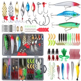 EXAURAFELIS 79pcs Fishing Lure Fish Bait swimbaits Bass Lures kit Tackle Including Crankbaits Metal Spoons Plastic Worms Jigs Topwater Lures Tackle Box Fishing Gear