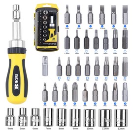 BOSI TOOLS Ratchet Screwdriver Set 41 Pieces Socket Set Magnetic Screwdriver Bit Set with Ratchet Handles & Storage Box Household Repair Kit for Bike Electronic Projects