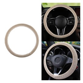 Stretch Elastic Steering Wheel Cover, All-Season Comfort, Warm in Winter & Cool in Summer, Universal 15 Inch Microfiber Breathable Ice Silk, Anti-Slip, Odorless, Easy Carry, Fit Car, SUV (Beige)
