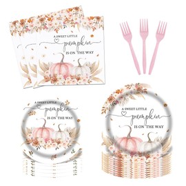 Fitumiw 96Pcs Boho Pumpkin Baby Shower Party Tableware Supplies A Sweet Little Pumpkin is On The Way Plates and Napkins Baby Shower Party Set Thanksgiving Harvest Decorations Serve 24 Guests