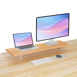 seicasaya Wood Monitor Stand Riser with Acrylic Legs, Computer Screen Stand Desk Organizer, 31.5 x 7.9 x 3.1 inch, Hold up to 66 lbs (Natural, 31.5"×7.9"×3.1")