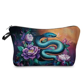 Livel lhood Floral Snake Makeup Bag Cute Small Organizer Zipper Pouch Floral Snake Cosmetic Bag Birthday Present for Women Friends