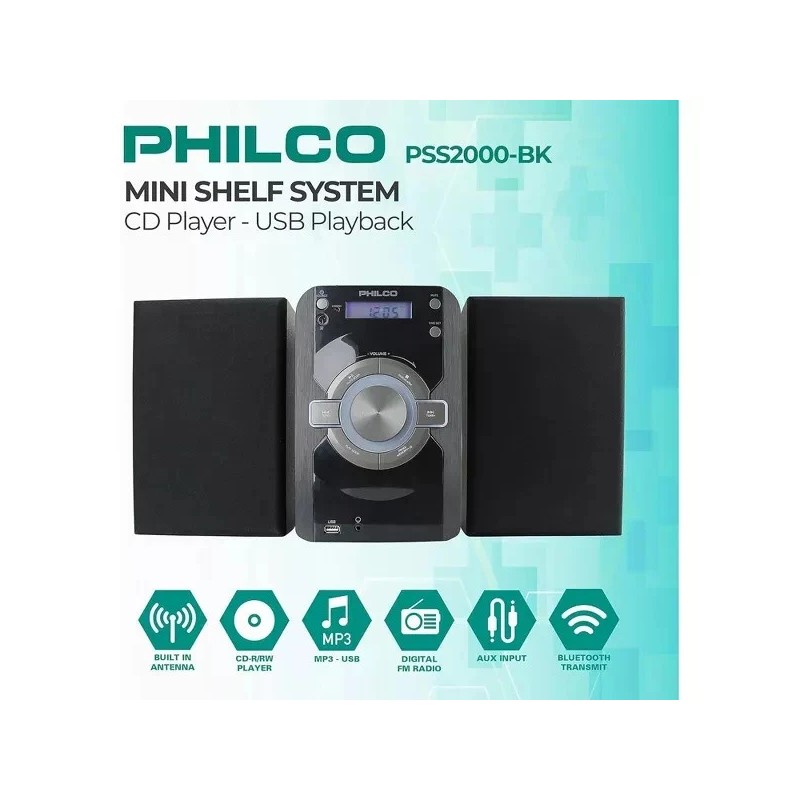 PHILCO Mini Stereo Shelf System with Bluetooth, CD Player, FM