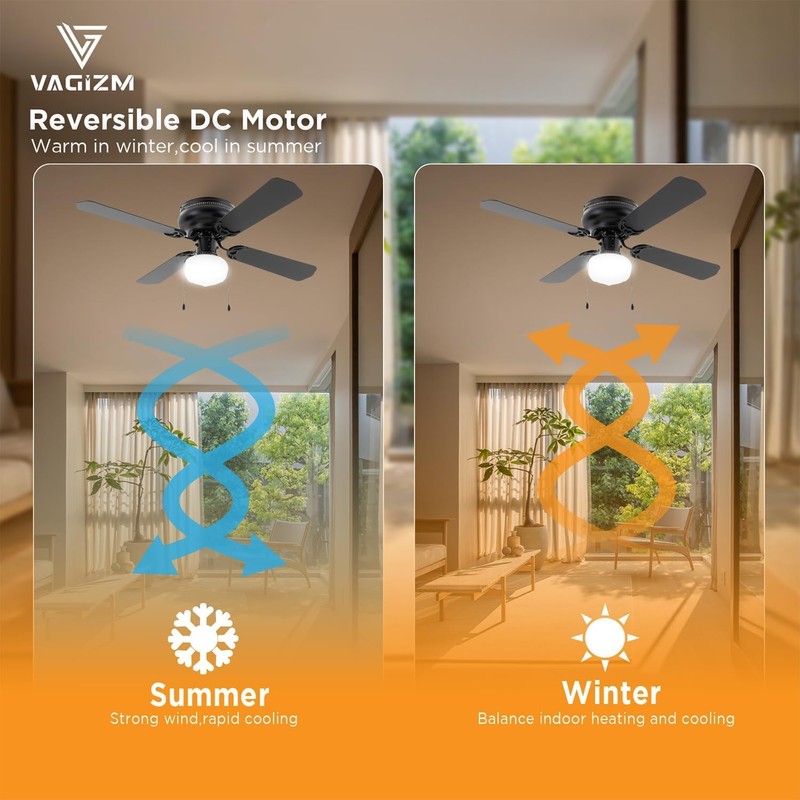Vagizm 42 Inch Ceiling Fan Traditional: Flush Mount with LED