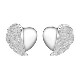 Viwind Women's Angel Wing Stud Earrings 925 Sterling Silver Heart Stud Earrings Jewellery Gift with Gift Box, Sterling Silver, Zircon