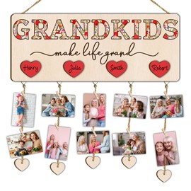 Grandma’s Brag Board Gifts for Grandma from Granddaughter Grandson, Nana Granny Picture Frame Photo Holder, Grandkids Make Life Grand Wooden Wall Hanging Photo Display Home Decor for Grandparents Mimi