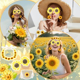 Pack of 18 Sunflower Costume for Women, Carnival Flower Costume with Yellow Tutu Skirt, Sunflower Shoulder Bag, Headband, Glasses, Earrings, Accessories for Fancy Dress, Cosplay, Theme Party