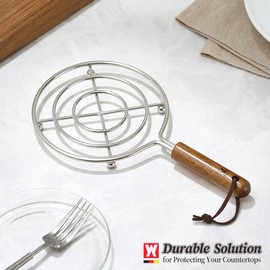 WAGENSTEIGER Stainless Steel Pot Trivets, Home Kitchen Hot Plate Holder, Heat Resistant, Cooling Grill Stand with Wooden Handle, Great for Hot Skillet or Frying Pan, Pot Rest (5.71" D x 10.43")