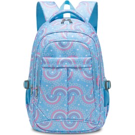 BLUEFAIRY Kids Backpacks for Girls Elementary Primary Middle School Bookbag 17 Inch for Girls Backpacks Ages 6-8 School Bag Mochilas Escolares Para Niñas Heart Print Blue