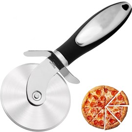 HFLYJPYW Premium Pizza Cutter Food Chopper-Super Sharp Stainless Steel Pizza Cutters Rocker/Slicer/Blade/Knife with Cover Multi Function Kitchen Tools,Dishwasher Safe (deep black)