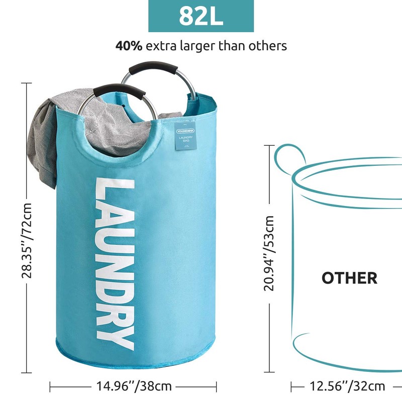 YOUDENOVA ランドリーバスケット 大容量82L せんたくかご 85％防水性 折りたたみ 撥水加工 耐荷重15KG 洗濯物入れ 取っ手付き