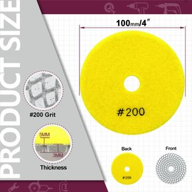 QUEFORET Diamond Polishing Pads Grit 200-12 Pieces Wet Polishing Discs 100 mm for Granite Marble Quartz Artificial Stone for Angle Grinder
