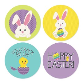 Big Dot of Happiness Hippity Hopptiy - Assorted Easter Bunny Party Circle Sticker Labels - 24 Count