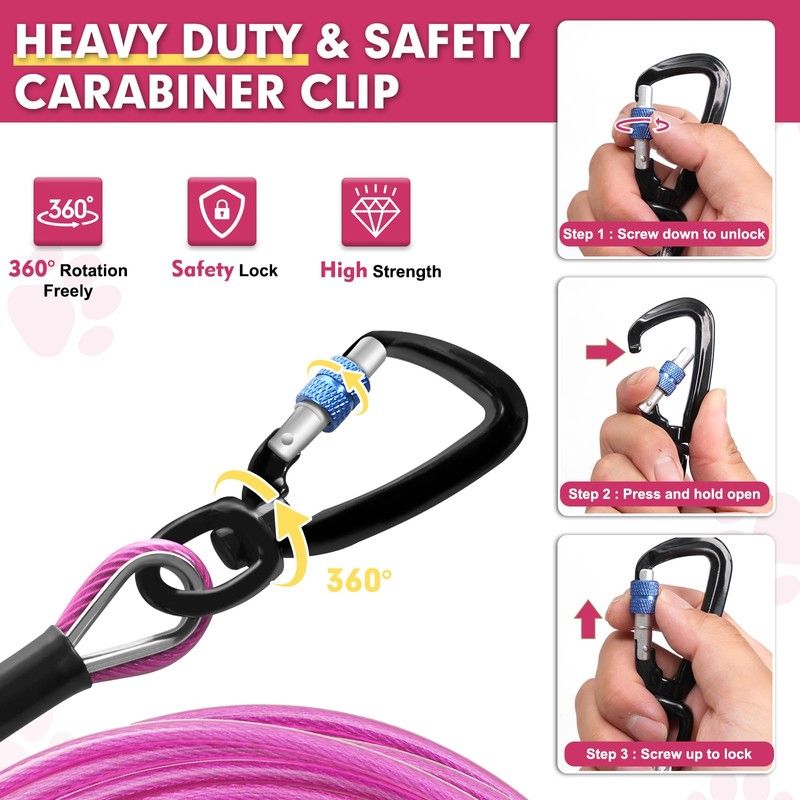 Snagle Paw Dog Tie Out Cable 10FT-1000LBS Break Strength,Heavy Duty