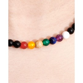 Lightock Black Obsidian Reiki 7 Chakra Beaded Strand Necklace for Women Good Luck Healing Crystal Yoga Meditation Spiritual Birthday Gift 18"