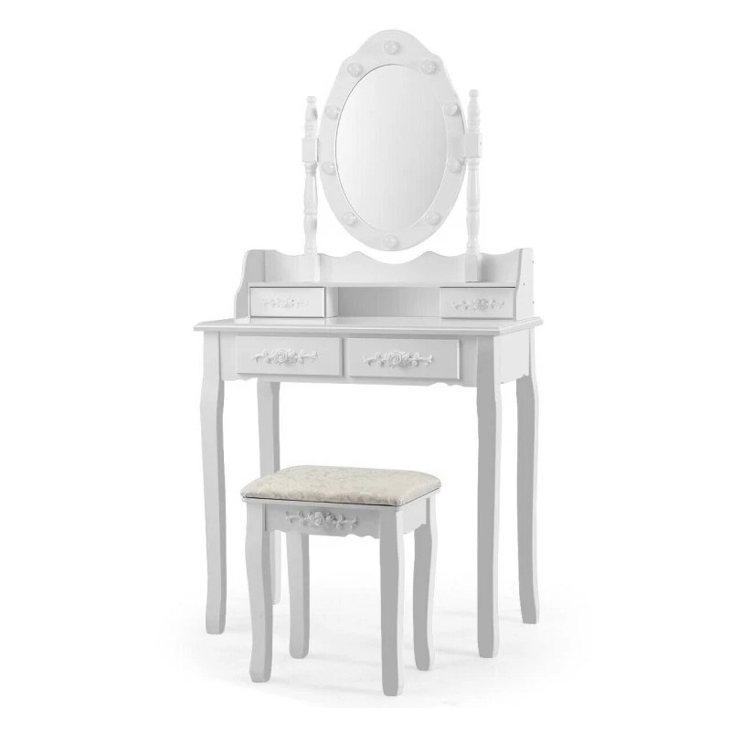 Costway Modern Dressing Table Set Makeup Vanity Desk w/Dimmable Bulbs