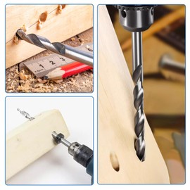 2 Pcs 9.5mm Pocket Hole Drill Bits, High Speed Steel Round & Hex Shank Twist Drill Bit Set with Depth Stop Collar Quick Release Drill Guide Tools for Manual Woodworking Metalworking (Silver)