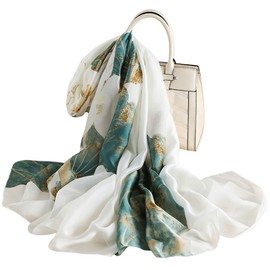 MAIRY Silk Woman Scarf Satin Ladies Scarves Lightweight Fashion Shawls and Wraps Floral Stole White Green Shawl Scarfs 180031