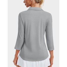 MAGCOMSEN Women's Three Quarter Sleeve Golf Polo Shirts SPF 50 Moisture Wicking Dry Fit Casual Summer Tops Work Loose LightGrey XL